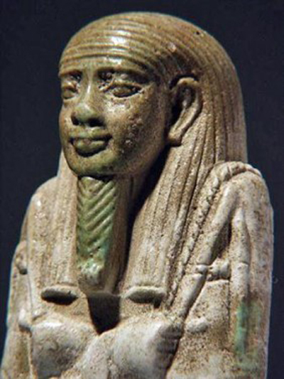 Egyptian composite faience Ushabti - Psamtek. Image courtesy of Artemis Gallery.